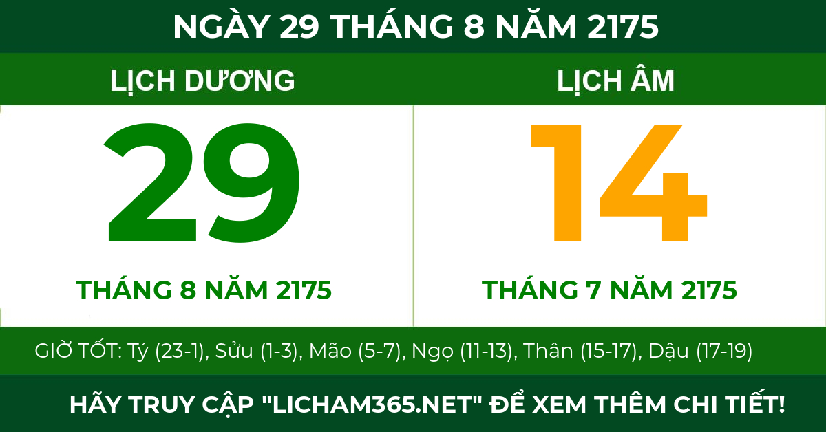 lịch âm ngày 29 tháng 8 năm 2175