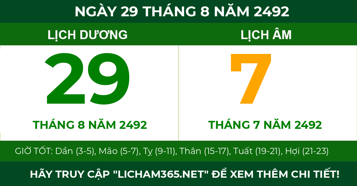 lịch âm ngày 29 tháng 8 năm 2492