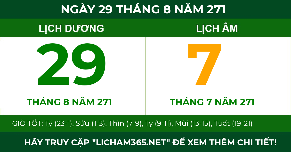 lịch âm ngày 29 tháng 8 năm 271
