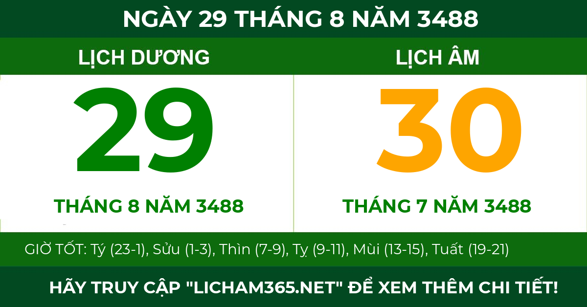 lịch âm ngày 29 tháng 8 năm 3488