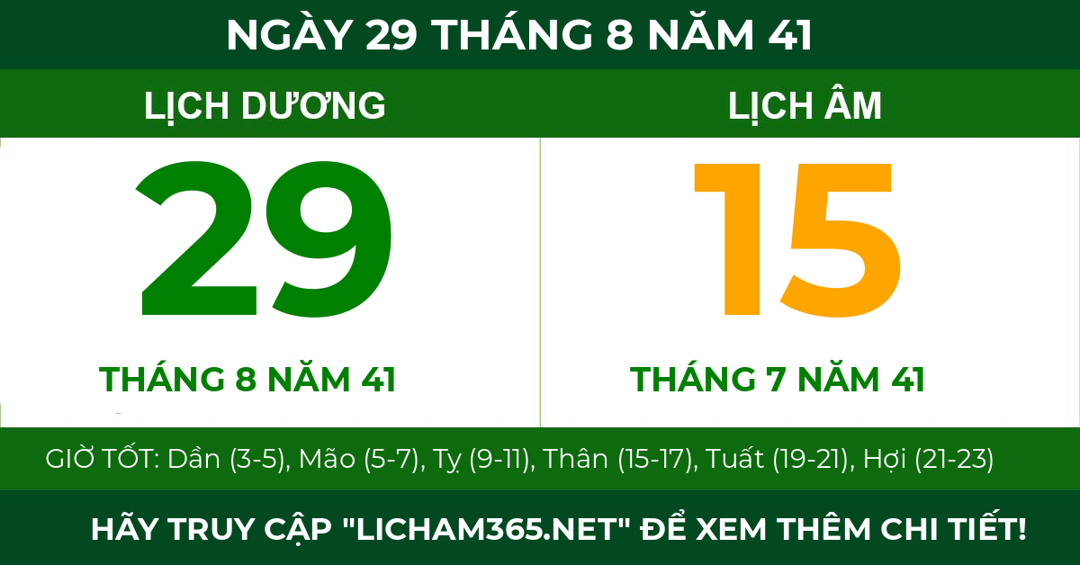 lịch âm ngày 29 tháng 8 năm 41