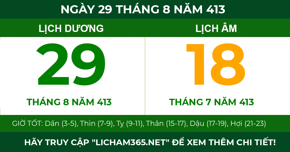 lịch âm ngày 29 tháng 8 năm 413