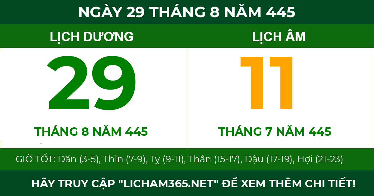 lịch âm ngày 29 tháng 8 năm 445