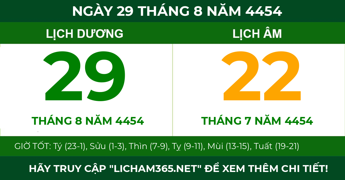 lịch âm ngày 29 tháng 8 năm 4454