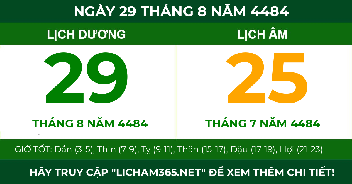 lịch âm ngày 29 tháng 8 năm 4484