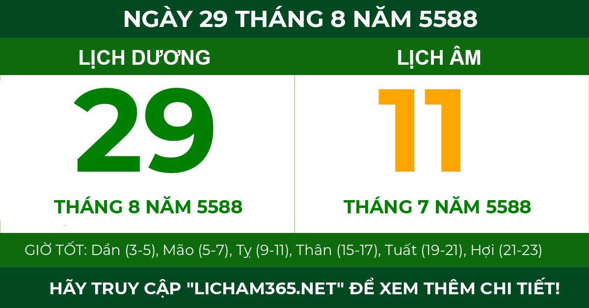 lịch âm ngày 29 tháng 8 năm 5588