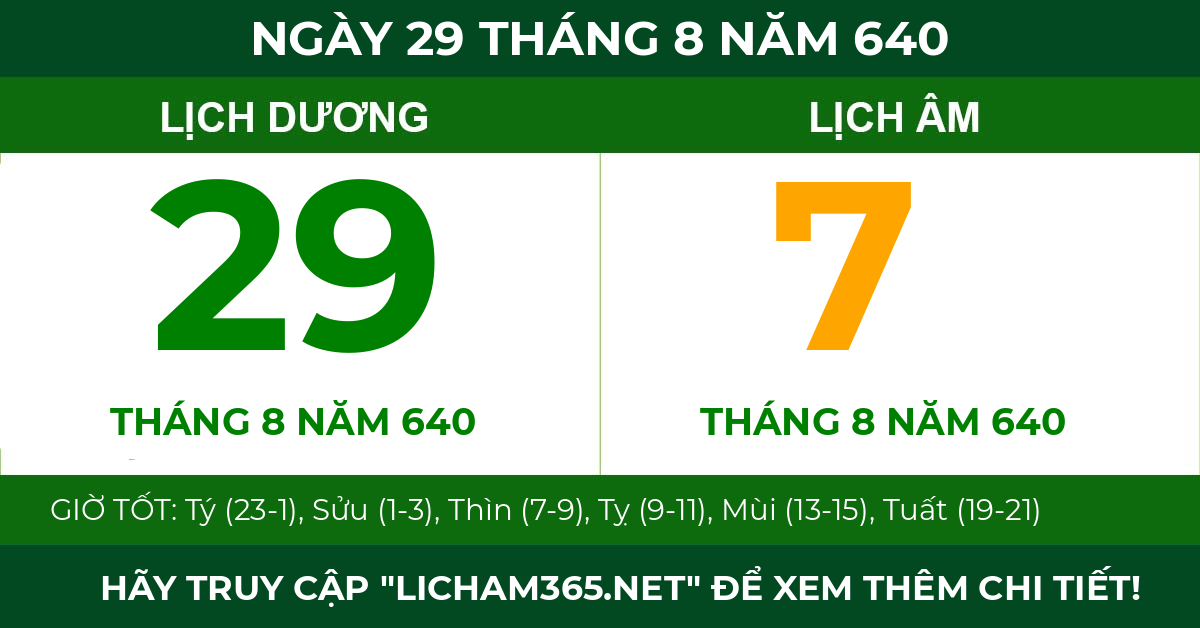 lịch âm ngày 29 tháng 8 năm 640