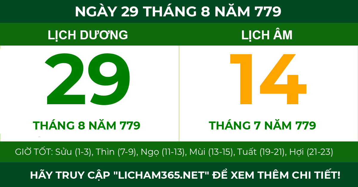 lịch âm ngày 29 tháng 8 năm 779