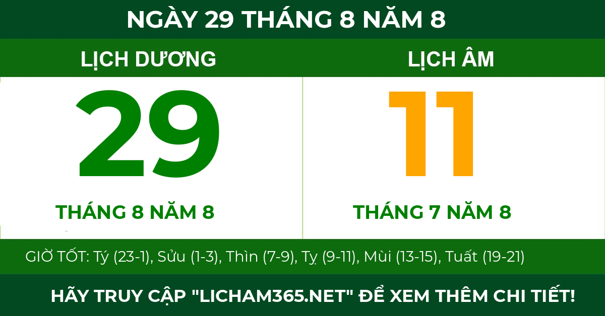 lịch âm ngày 29 tháng 8 năm 8