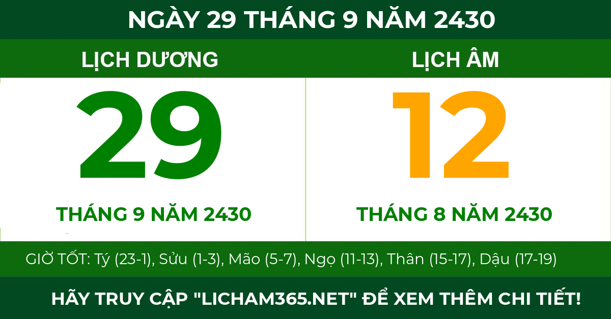 lịch âm ngày 29 tháng 9 năm 2430