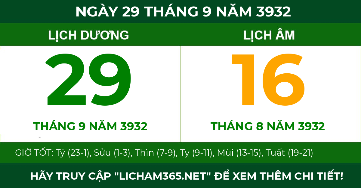 lịch âm ngày 29 tháng 9 năm 3932