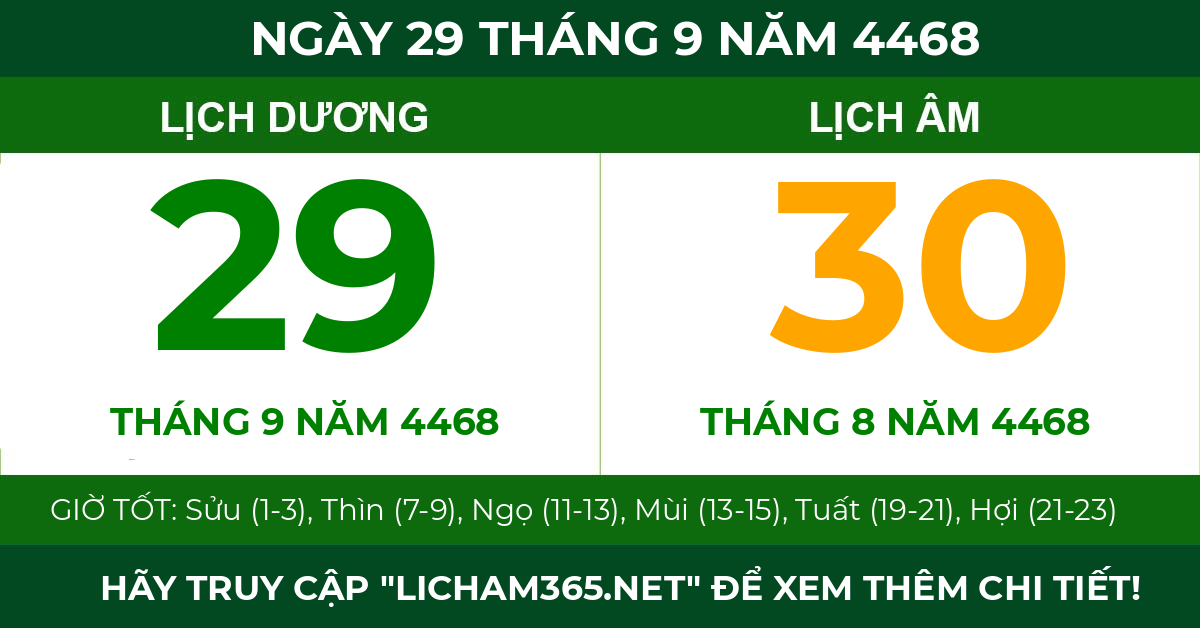 lịch âm ngày 29 tháng 9 năm 4468