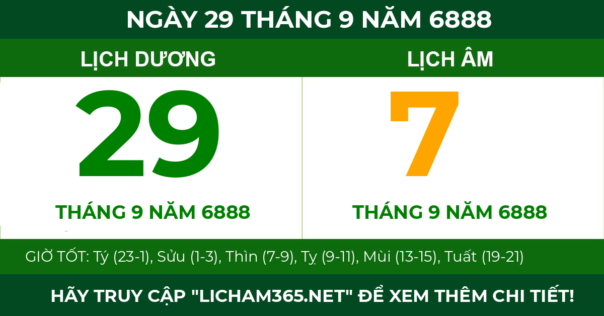 lịch âm ngày 29 tháng 9 năm 6888