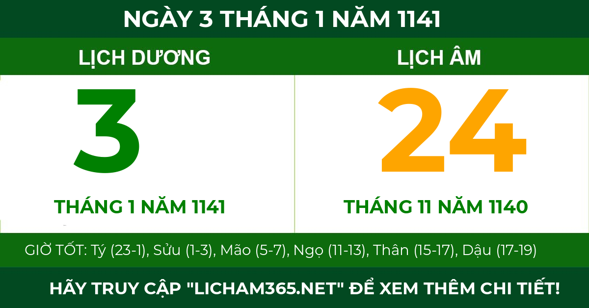 lịch âm ngày 3 tháng 1 năm 1141