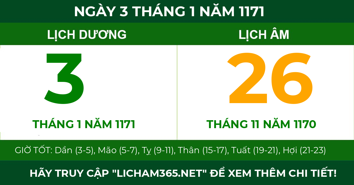 lịch âm ngày 3 tháng 1 năm 1171