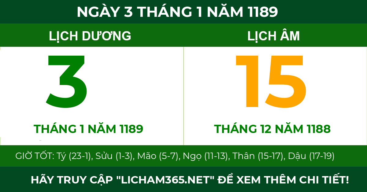 lịch âm ngày 3 tháng 1 năm 1189
