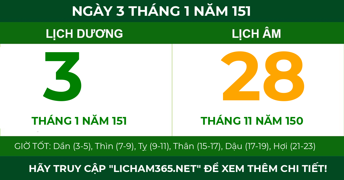 lịch âm ngày 3 tháng 1 năm 151