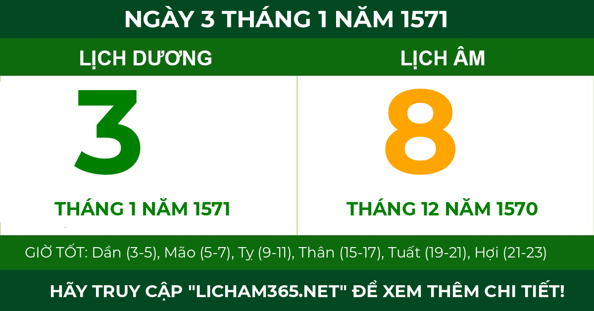 lịch âm ngày 3 tháng 1 năm 1571