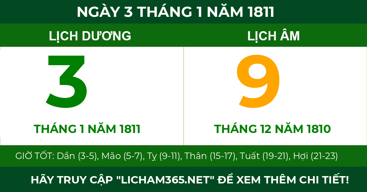 lịch âm ngày 3 tháng 1 năm 1811