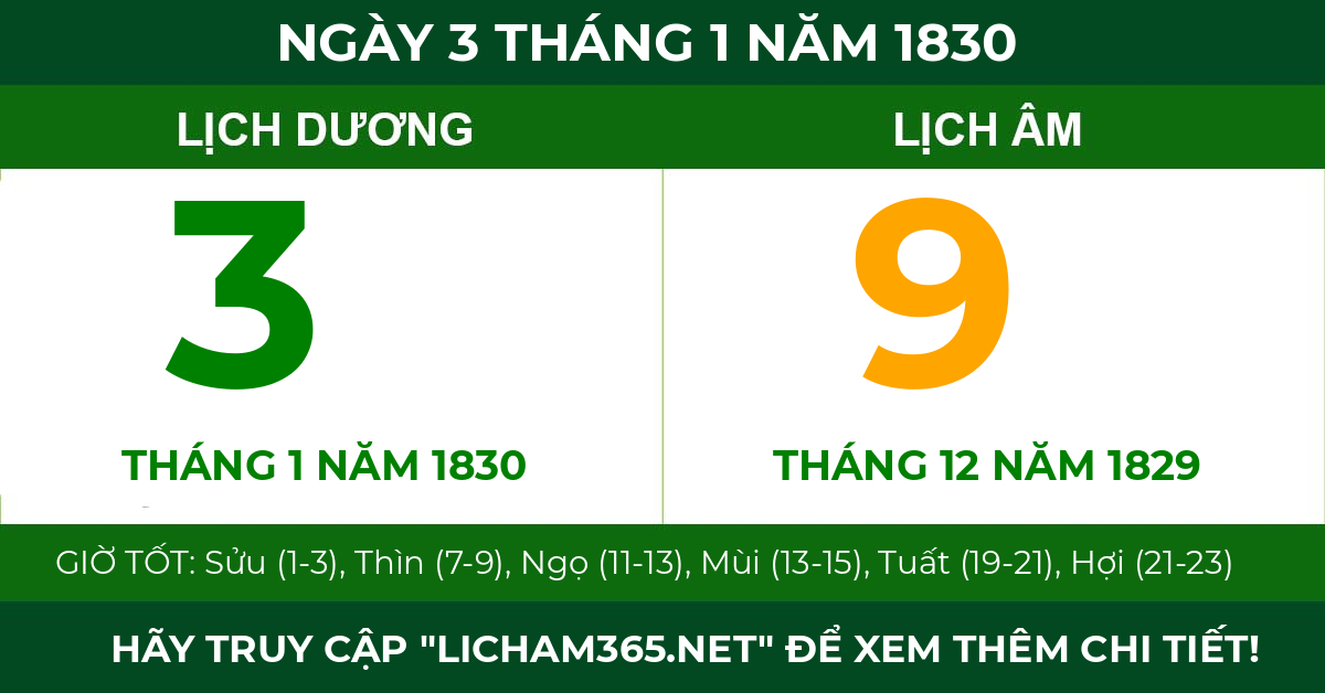 lịch âm ngày 3 tháng 1 năm 1830