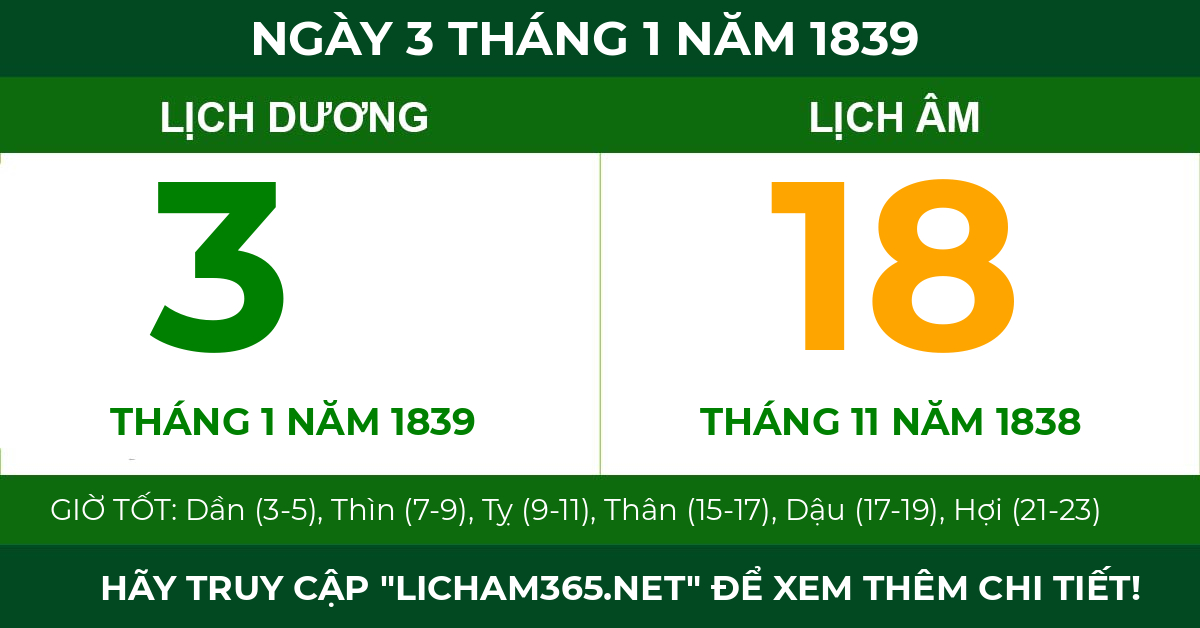 lịch âm ngày 3 tháng 1 năm 1839