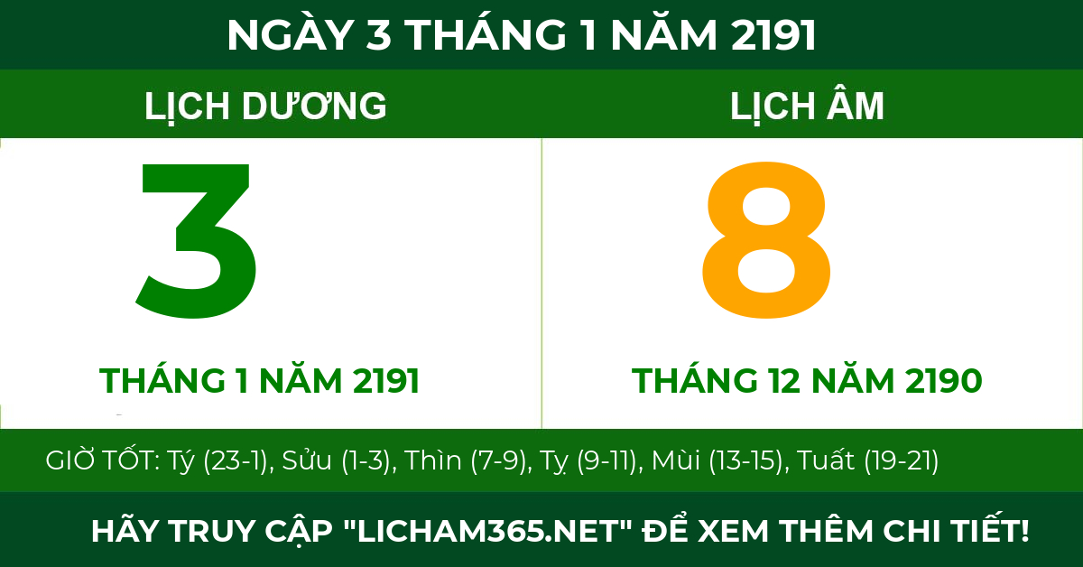 lịch âm ngày 3 tháng 1 năm 2191