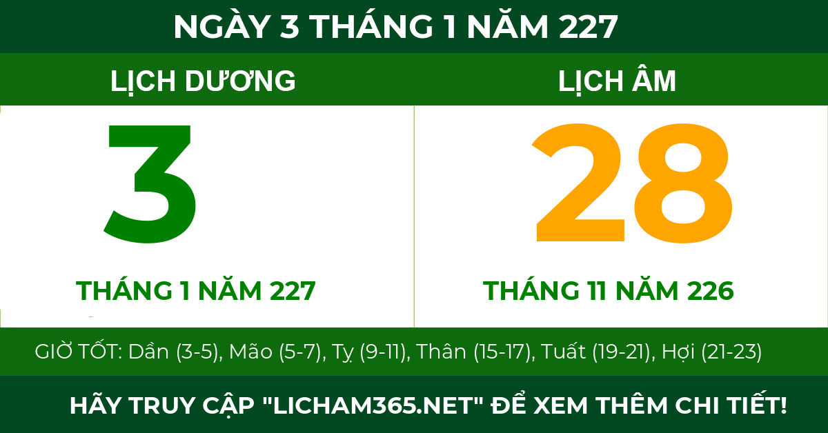 lịch âm ngày 3 tháng 1 năm 227
