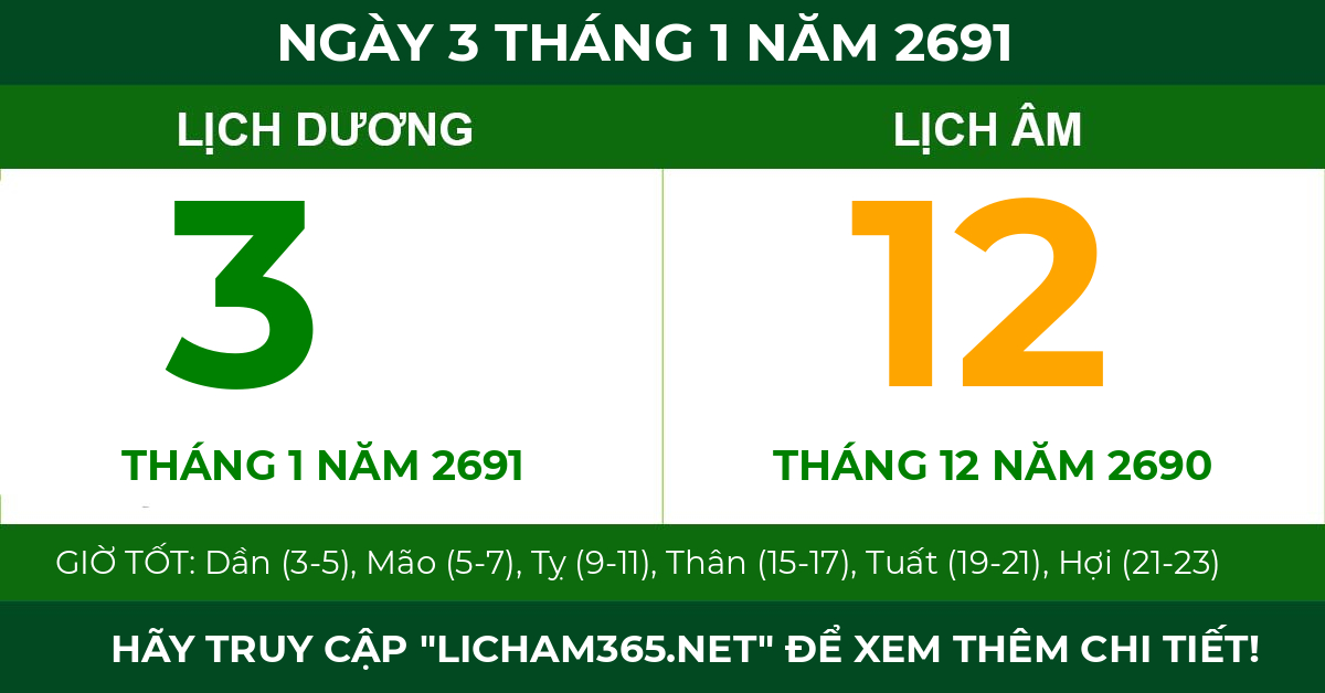 lịch âm ngày 3 tháng 1 năm 2691