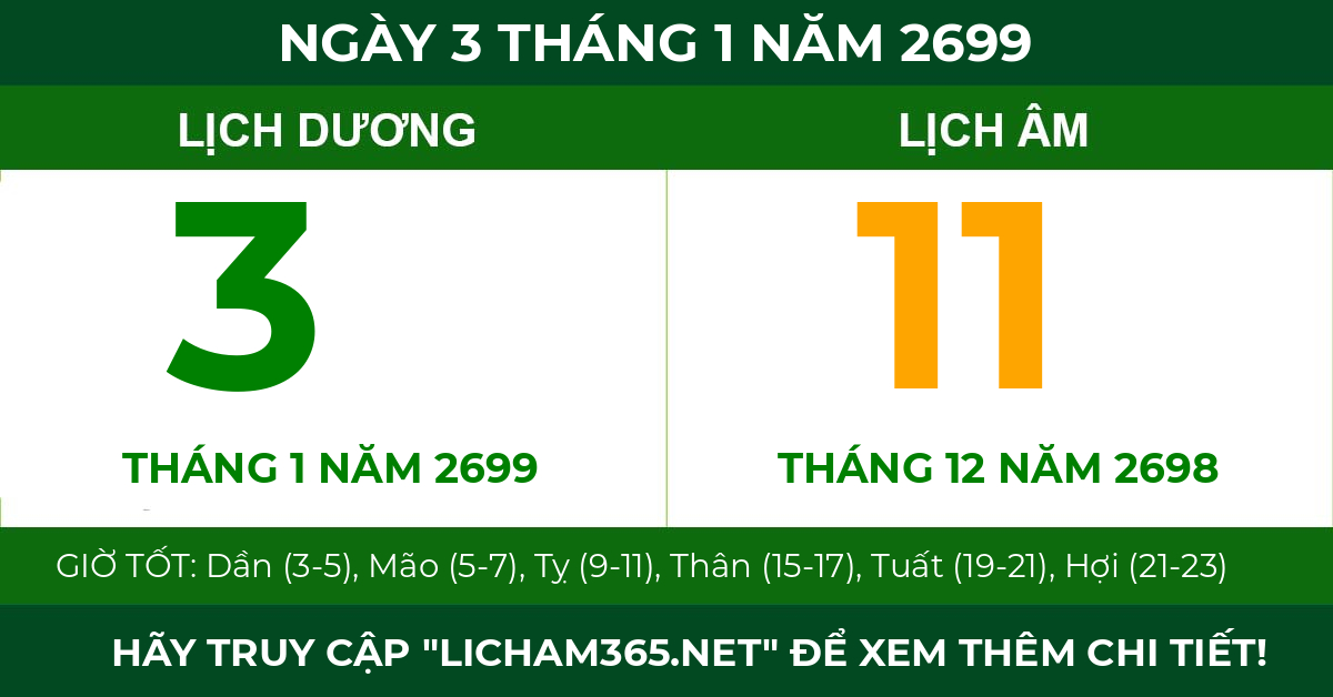 lịch âm ngày 3 tháng 1 năm 2699