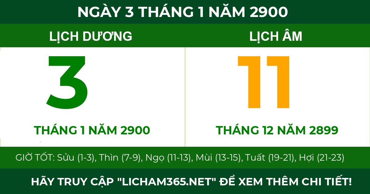lịch âm ngày 3 tháng 1 năm 2900