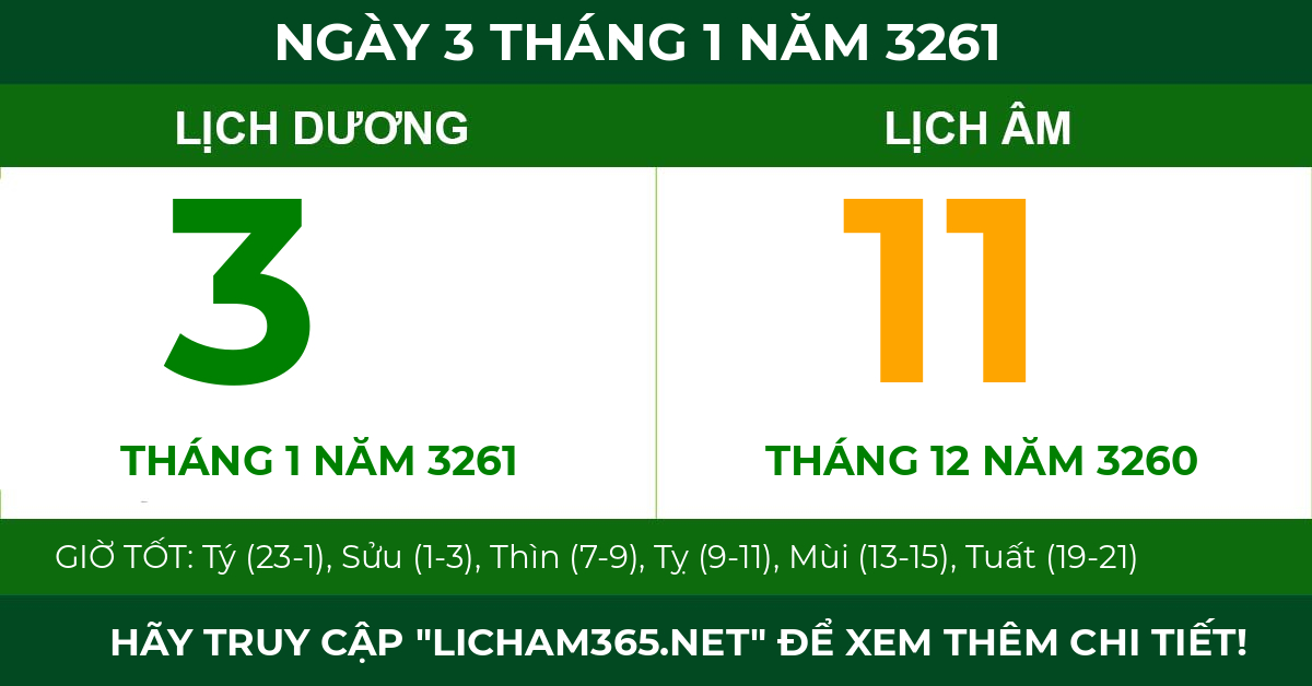 lịch âm ngày 3 tháng 1 năm 3261