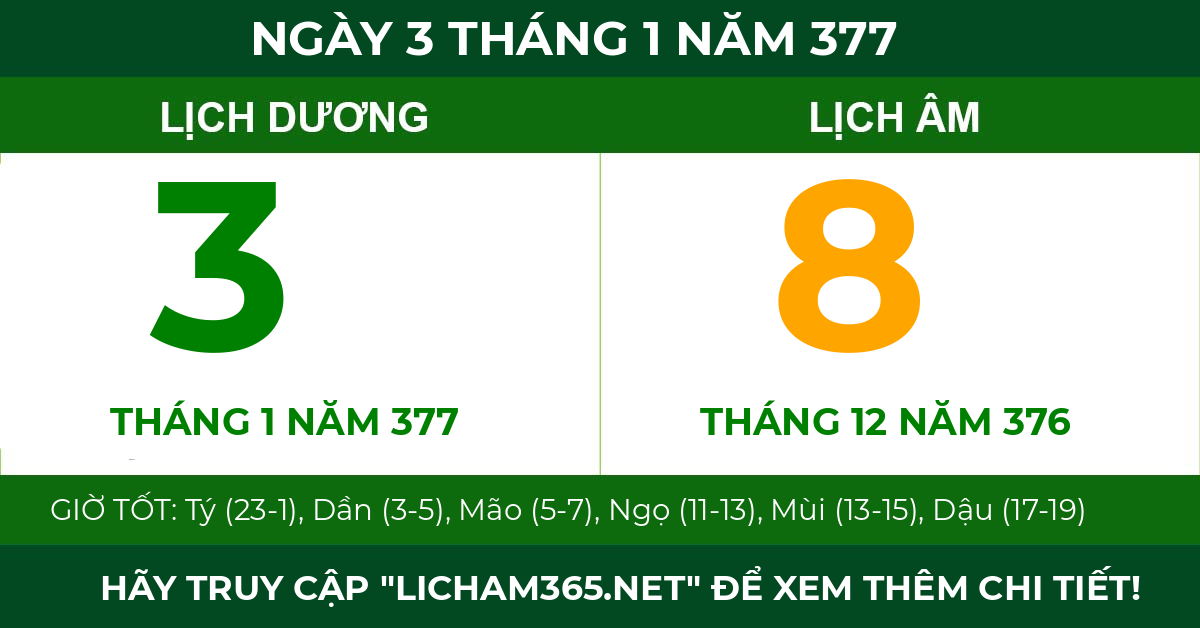 lịch âm ngày 3 tháng 1 năm 377