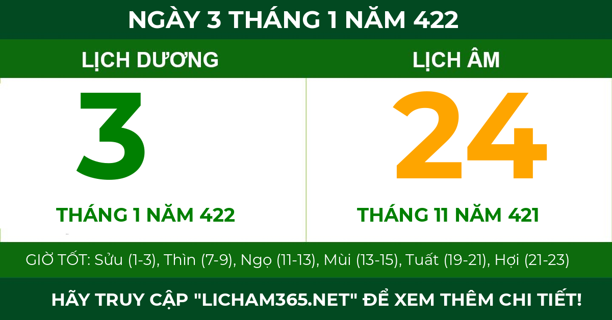 lịch âm ngày 3 tháng 1 năm 422