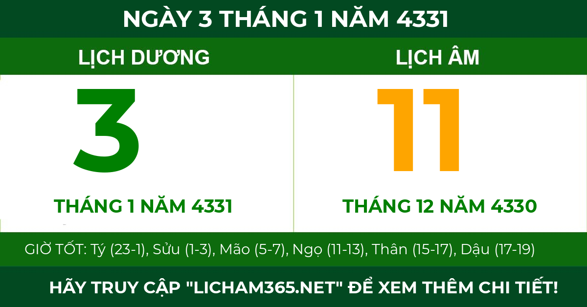 lịch âm ngày 3 tháng 1 năm 4331