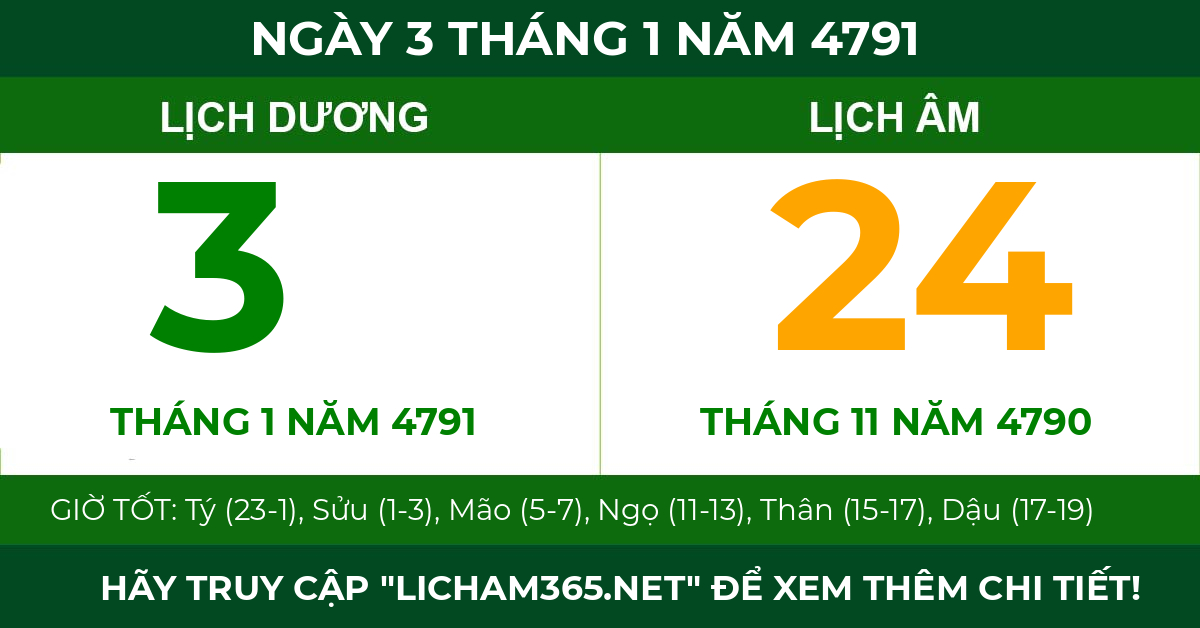 lịch âm ngày 3 tháng 1 năm 4791