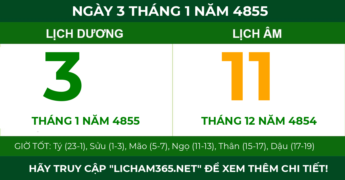 lịch âm ngày 3 tháng 1 năm 4855