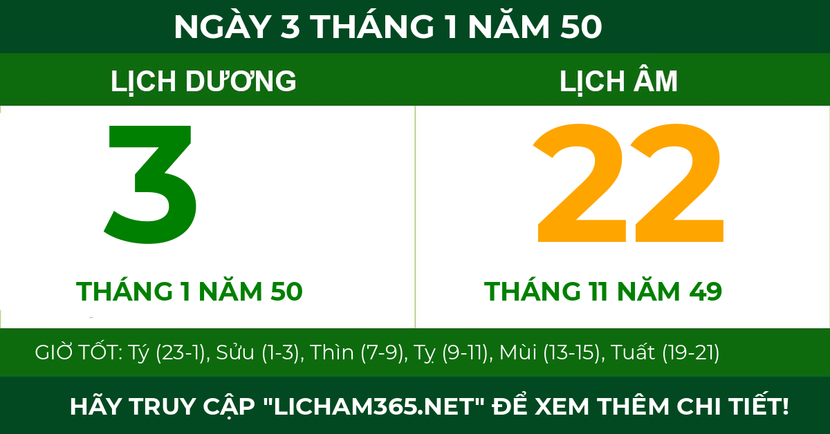 lịch âm ngày 3 tháng 1 năm 50
