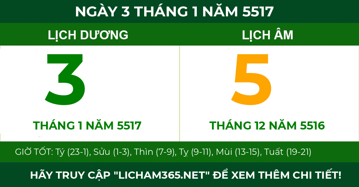 lịch âm ngày 3 tháng 1 năm 5517