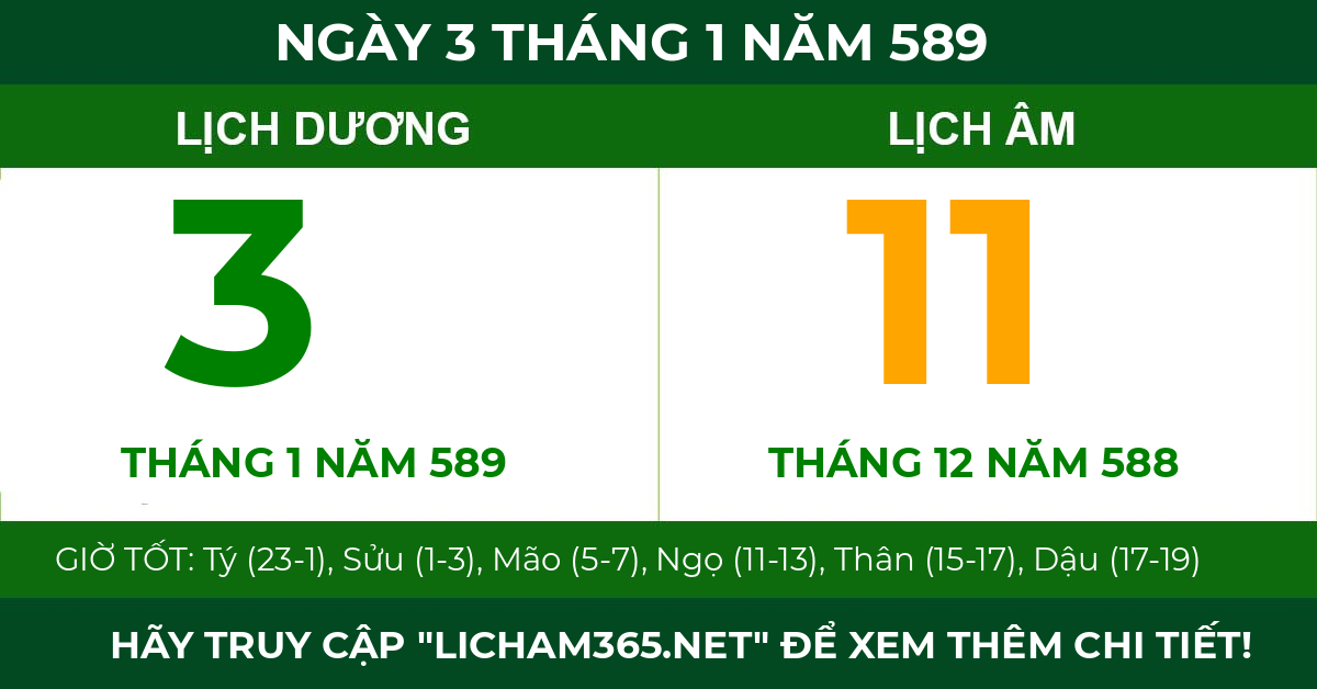 lịch âm ngày 3 tháng 1 năm 589