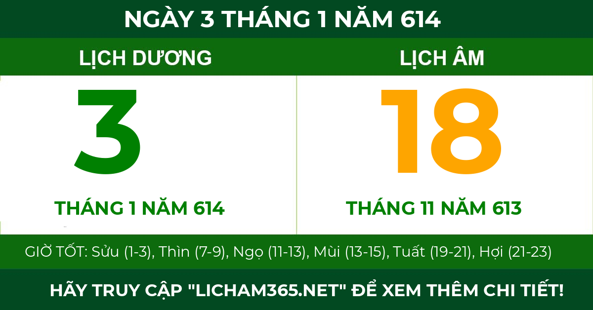 lịch âm ngày 3 tháng 1 năm 614