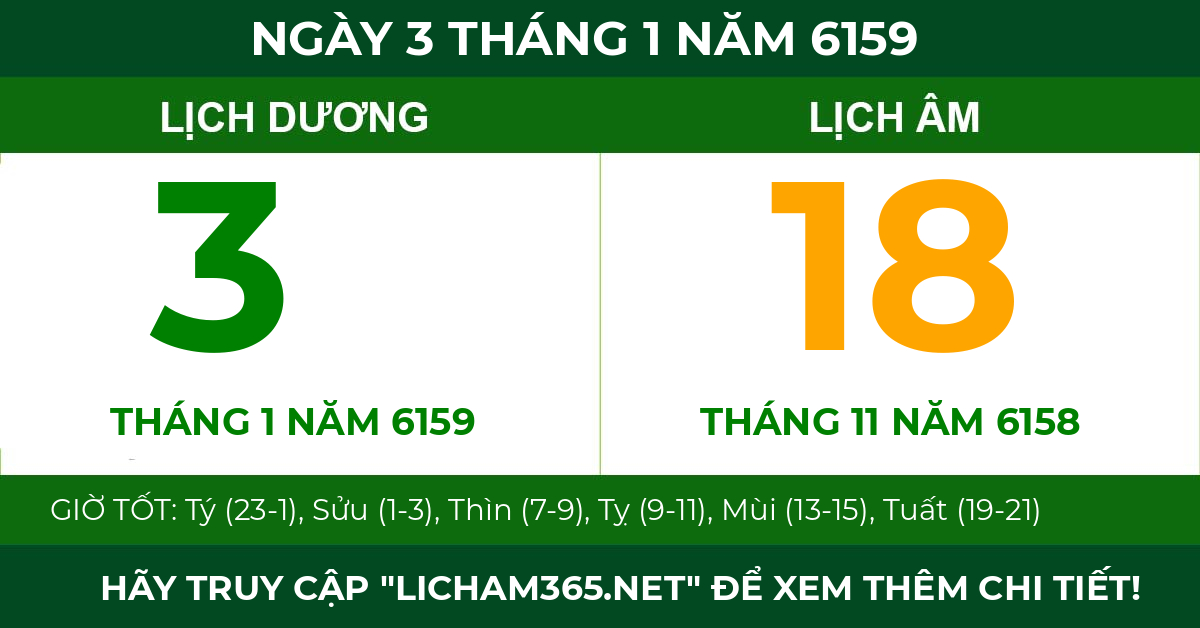lịch âm ngày 3 tháng 1 năm 6159