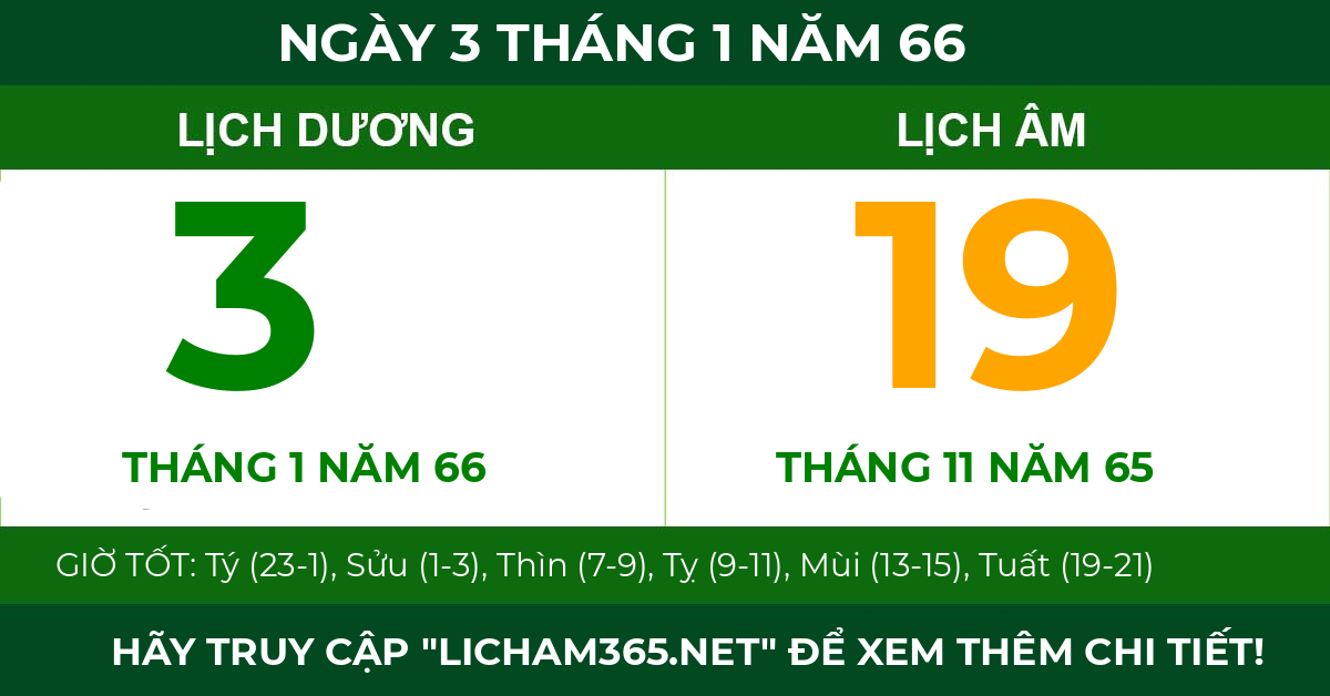 lịch âm ngày 3 tháng 1 năm 66