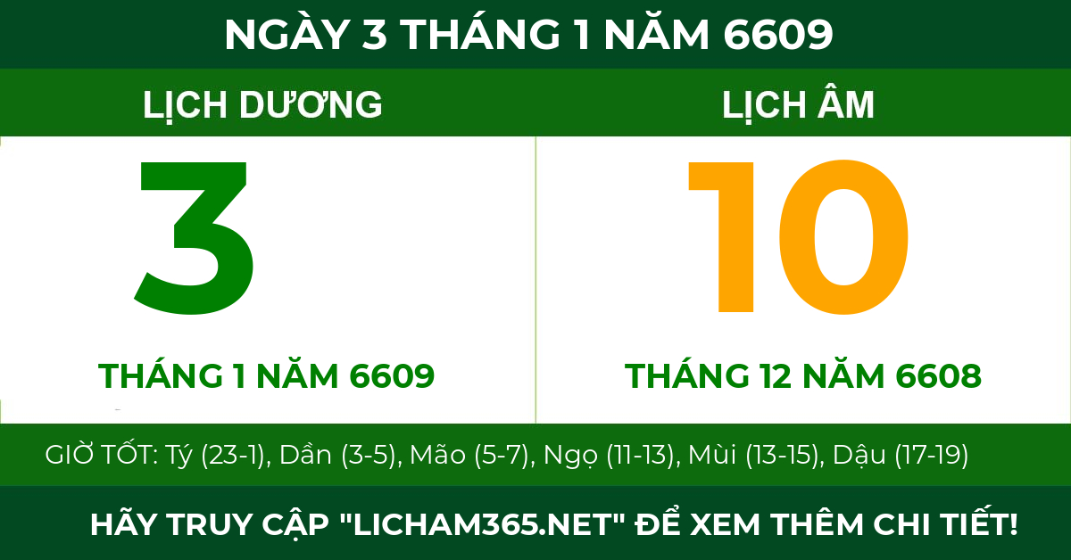 lịch âm ngày 3 tháng 1 năm 6609
