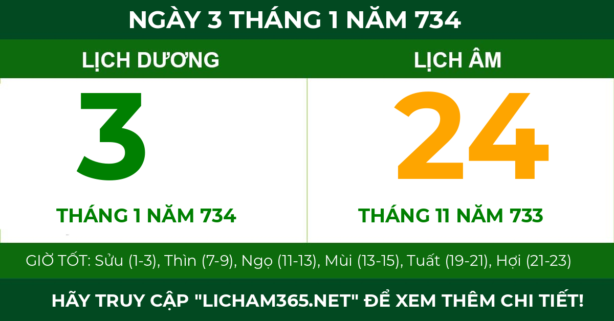 lịch âm ngày 3 tháng 1 năm 734