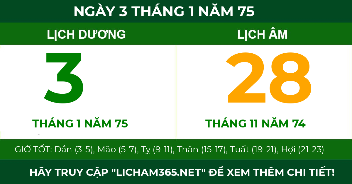 lịch âm ngày 3 tháng 1 năm 75