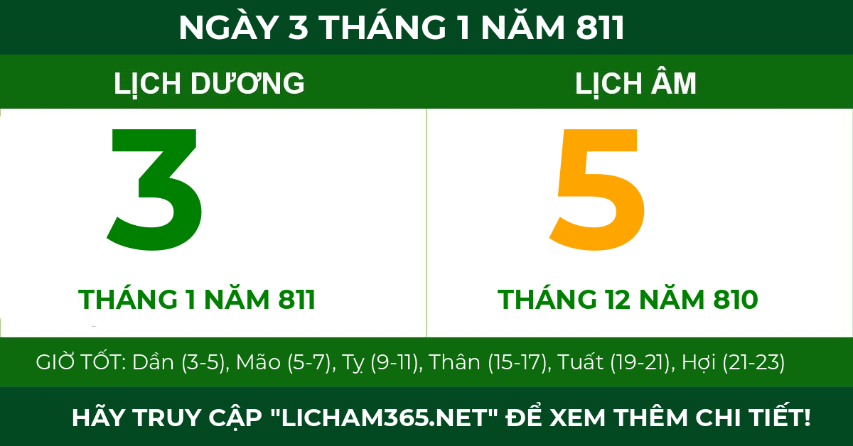 lịch âm ngày 3 tháng 1 năm 811