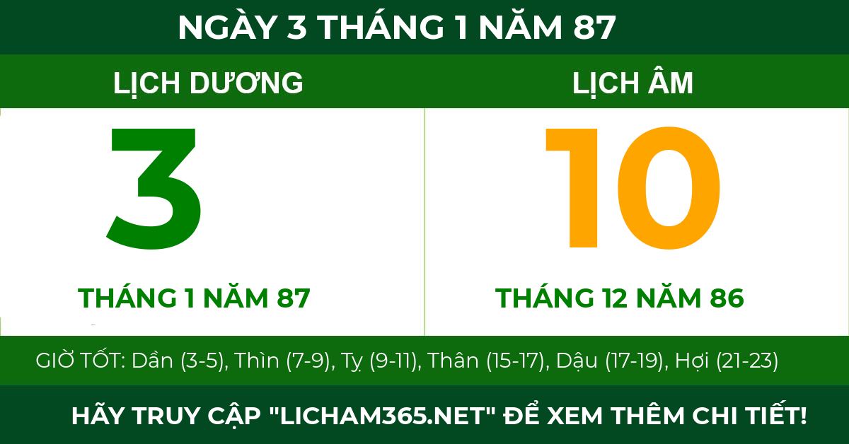 lịch âm ngày 3 tháng 1 năm 87