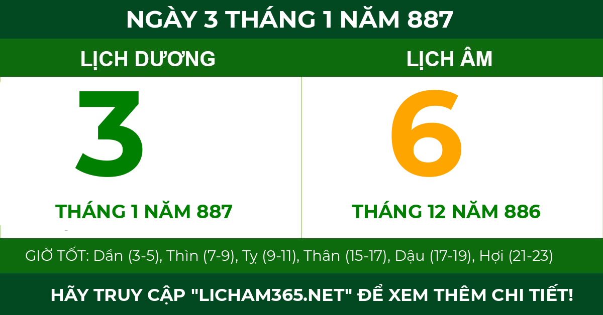 lịch âm ngày 3 tháng 1 năm 887