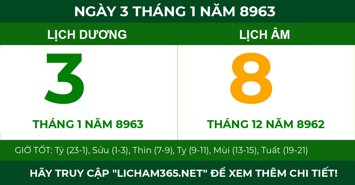 lịch âm ngày 3 tháng 1 năm 8963