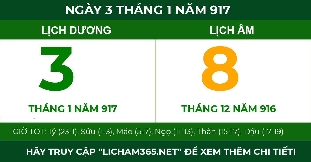 lịch âm ngày 3 tháng 1 năm 917
